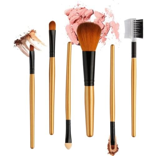 6Pcs Makeup Brushes Set Beauty Tools with Golden Handle for Foundation Eyeshadow Eyebrows Lip Brush for New Beginner Eaey to Use