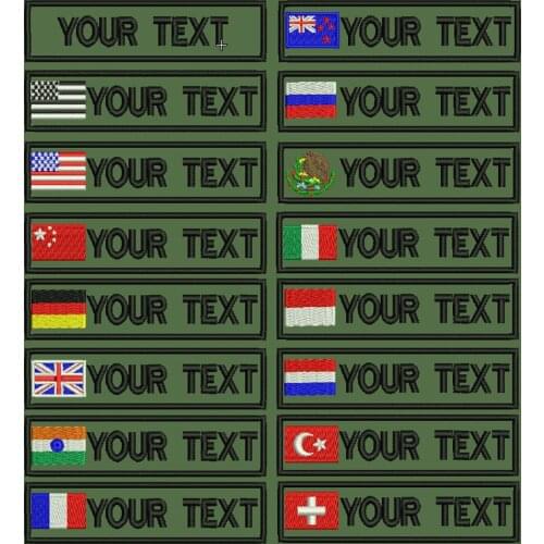 Custom Military Name embroidery Patch Army Green patches US Brazil France UK spain hollan china germany flag personalized
