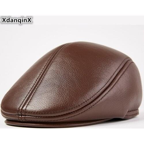 XdanqinX 2019 New Genuine Leather Hat Autumn Winter Warm Thick Earmuffs Hats Mens Sheepskin Berets Multicolor Dads Leather Cap