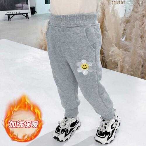 Girls' New Fashion Autumn and Winter Clothes Outer Wear Trousers Baby Fashionable Fleece-Lined Thick Track Pants Sweatpants
