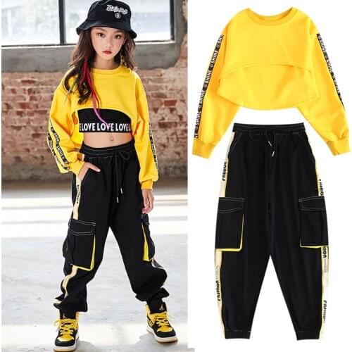 Hip Hop Clothes Suit School Teenage Girl Street Dance Costume Kid Sweatshirt Pants Set Ballroom Dancewear Stage Perform Clothing
