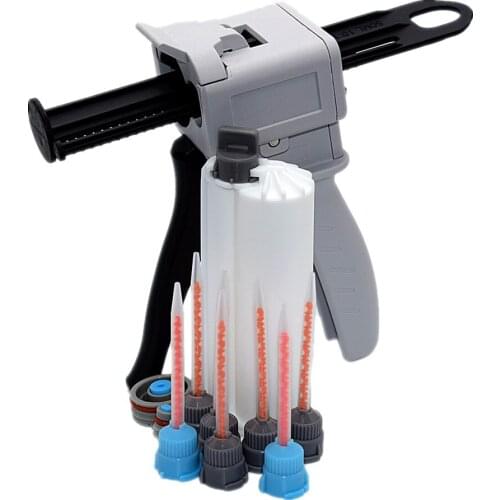 50ml 10:1 AB Glue Gun Adhensive Manual Caulking Gun Dispenser with 50ml Empty Dual-Barrel Cartridge and AB Static Mixing Nozzle