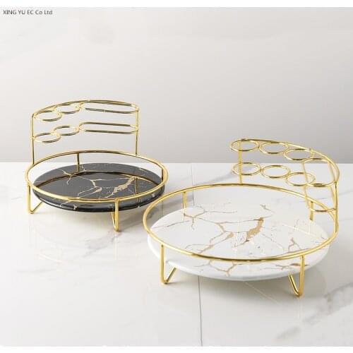 Bathroom supplies storage tray toothbrush holder desktop cosmetic storage rack marble ceramic multifunctional round storage tray