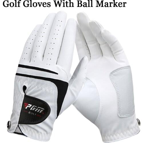 Professional Golf Gloves 1 pc Left Right Hand PU + Leather With Ball marker golf game ball White black lycra New style gift one