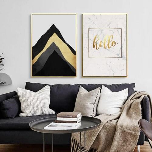 Nordic Black Yellow Abstract Mountain Marble Text Decoration Canvas Painting Wall Pictures Living Room Sofa Background Posters