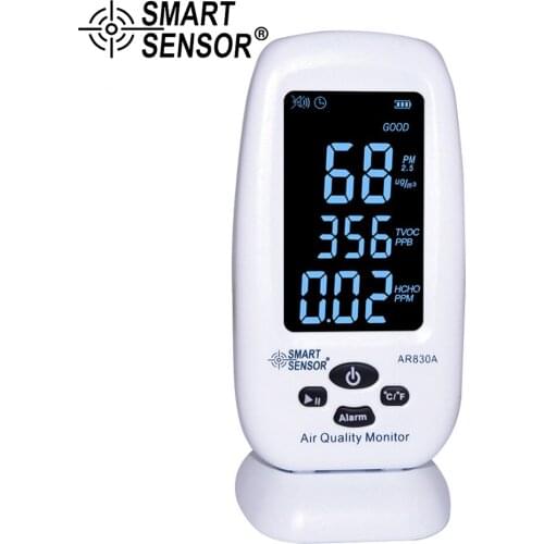 SMART SENSOR AR830A 5 in 1 Air Quality Monitor Digital Gas Analyzer with Temperature Humidity PM2.5 TVOC HCHO Detector