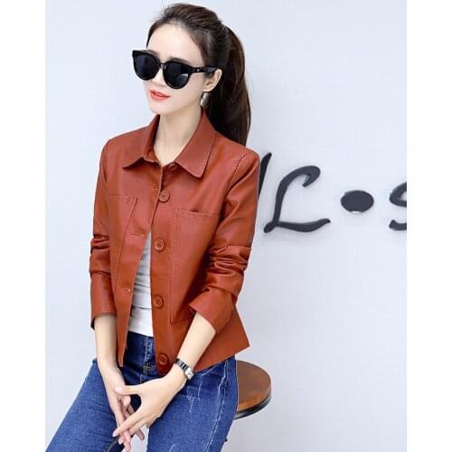 Short paragraph womens 2018 spring and autumn new Korean loose wild jacket temperament locomotive was thin leather clothing