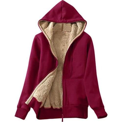 Women Winter Warm Coat Sherpa Lined long Sleeve Zip Up Hooded Plus Velvet Thicken Composite Sweatshirt Casual Jacket Outwear