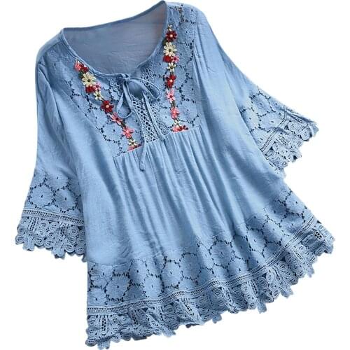 Floral Lace Hollow Out Patchwork Print Bow Women Blouses Top Vintage V Neck Half Sleeve Shirt Individuality Harajuku Top Blusas