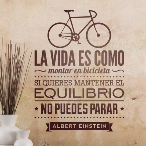 Life Is Like Riding A Bicycle Quote Wall Poster Spanish Lettering Bike Rider Wall Sticker Bicycle Sports Home Decoration AZ373