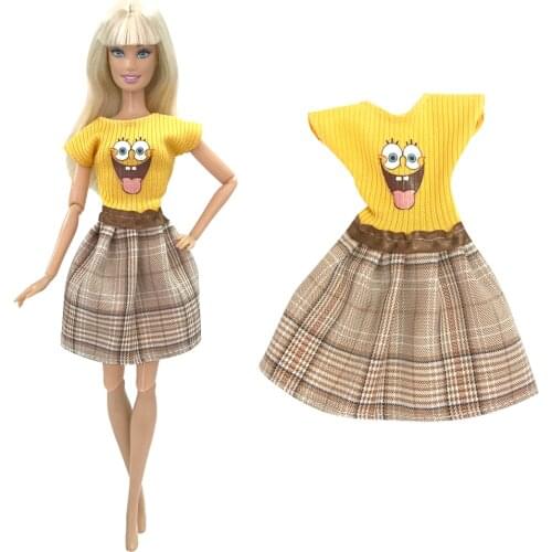 1 Pcs Lovely Pattern Doll Outfit Yellow Shirt Fashion Skirt Daily Casual Dress for Barbie Doll Accessories Clothes