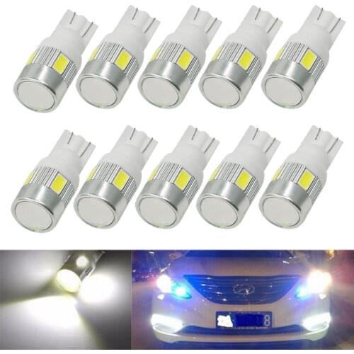 10Pcs T10 W5W 168 194 5630 5730 6SMD T10 LED Wedge Light Side Bulbs For Car Tail light Parking Dome Door light White DC12V