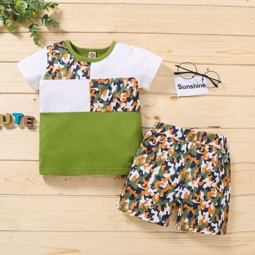 2021 Summer Toddler Infant Baby Boys Camouflage Print T Shirt Tops Shorts Outfits Set Outfits Sports Set Boy Sets For 1-5 Years