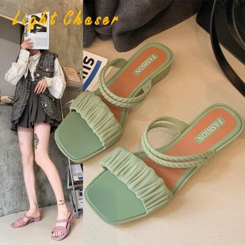 2021 Womens Sandals Summer Shoes Low Heel Ladies Sandals Fashion Women High Heels Two Wear Women Slippers Women Beach Shoes