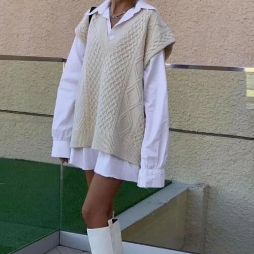 2021 women fashion V Neck Pullovers Knit vest casual sweater female vintage sleeveless Knitwear Tank Top crochet Jumper Colete