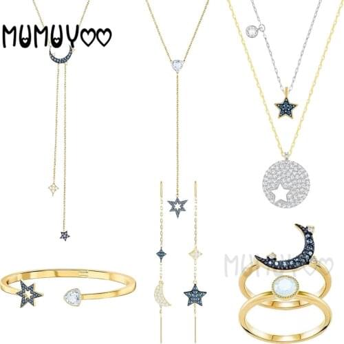 2020 SWA1:1 Fashion Jewelry High Quality,Charm Hollow Star Moon Tassel Necklace Blue Moon Star Y-shaped Clavicle Chain Female