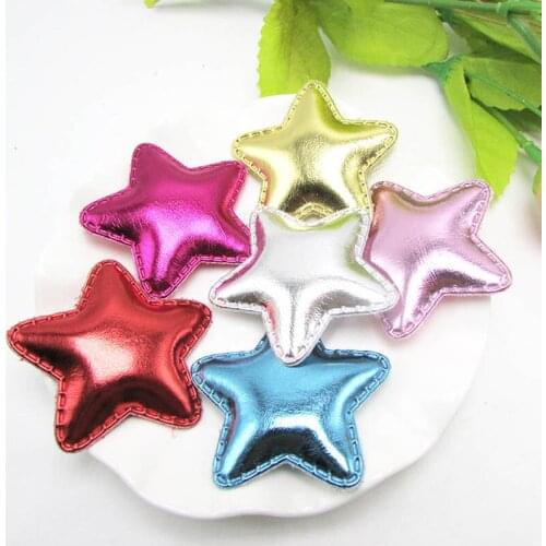 30pcs 4.8cm Shiny pu Star/Flower Padded Patches Appliques For Clothes Sewing Supplies DIY Hair Bow Decoration
