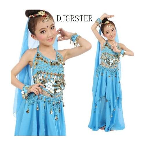 6Colors Kids Belly Dance Costume Set Girl Bellydance Costumes pants+Top Bracelets Bollywood Indian Dancing Girls Dance Wear2pcs