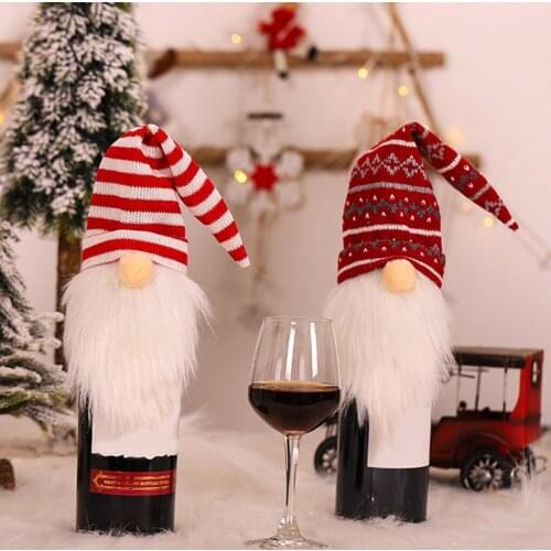 6pcs Christmas Wine Bottle Covers Santa Bottle Topper Plush Table Ornament Xmas Decoration