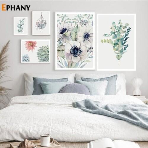 Watercolor Green Plant Flowers Canvas Poster Minimalist Art Painting Succulent Wall Picture Print Modern Home Room Decoration