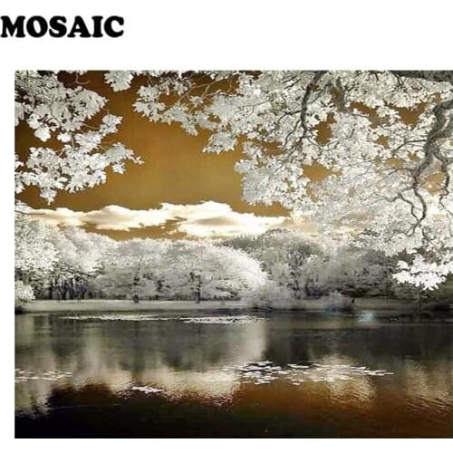 Diamond Mosaic winter scenery lake square/round full Diamond Embroidery Cross Stitch Rhinestone Handicraft 5D diamond painting