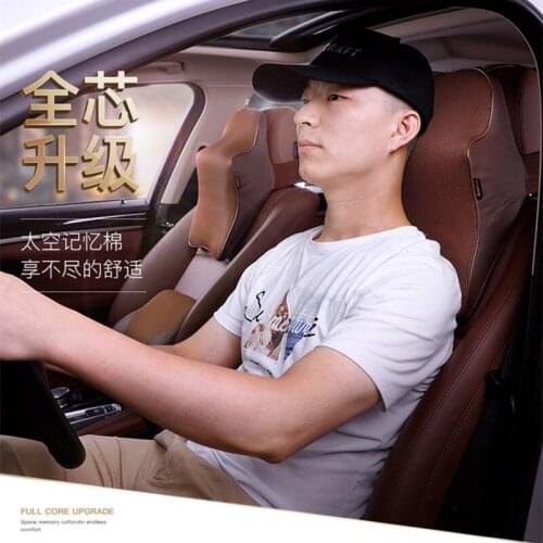 Car Pillow 3D Memory Foam Car Neck Pillow PU Leather Car Seat Cushion Lumbar Support Universal Back Pillow Auto Accessories
