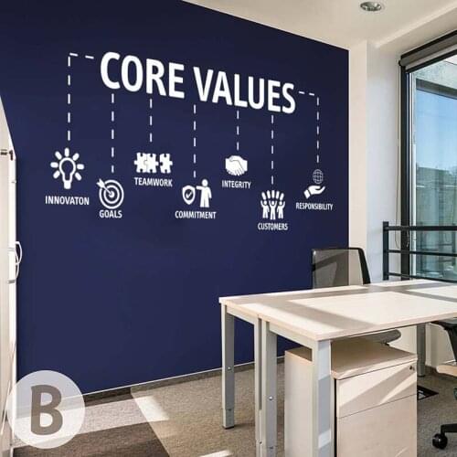 Large Core Values Office Motivational Quote Wall Sticker Office Inspiring Teamwork Quote Wall Decal Classroom Office Vinyl