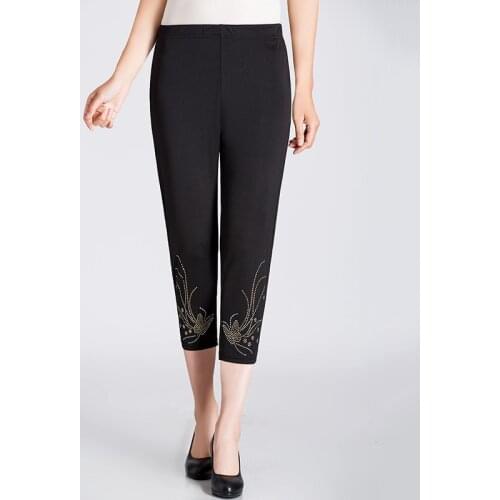 Summer Thin Capris Pants Elastic High Waist Casual Cropped Pants Middle-aged Women Stretch Harem Trousers Plus Size 5XL W110