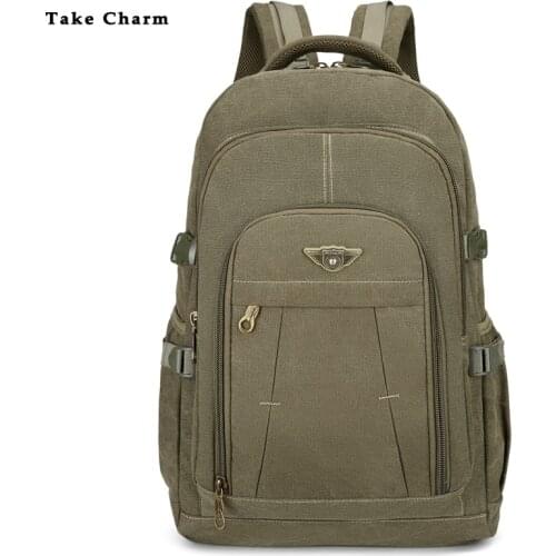 Waterproof Canvas Travel Backpack Men Leisure 15.6-inch Laptop Backbag Male Sports Hiking Package Male Student School Bag Khaki
