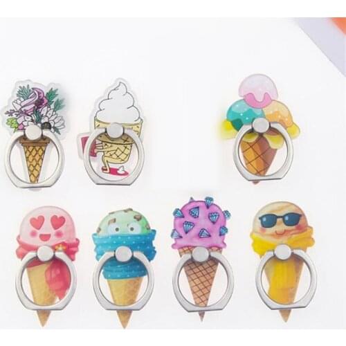 Cartoon Cute Ice Cream Food Victory Finger Ring Smartphone Stand Holder Mobile Phone Holder For iPhone Huawei All Phone