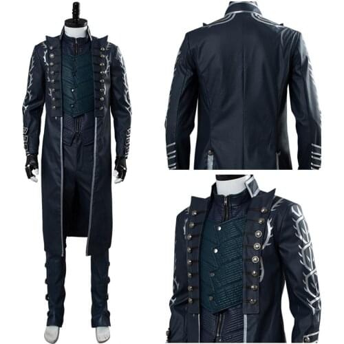 DMC 5 Vergil Cosplay Costume Outfit Trench Coat Full Suit Halloween Carnival Costume Adult Men Women