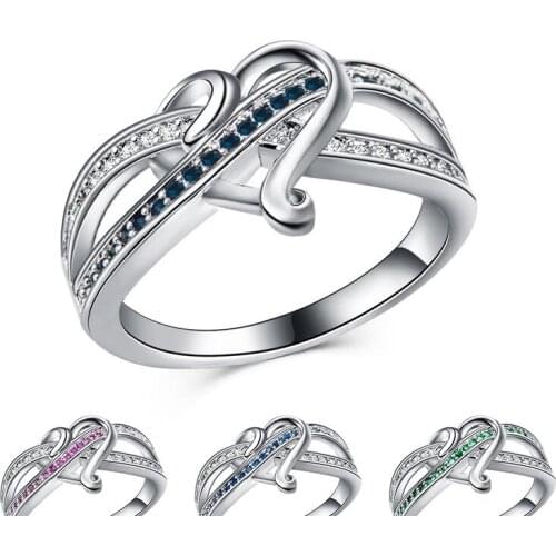 Fashion Exquisite Cute Silver Color Heart Crystal Rings for Bridal Wedding Ring Anniversary Lovers Jewelry Valentines Day Gift