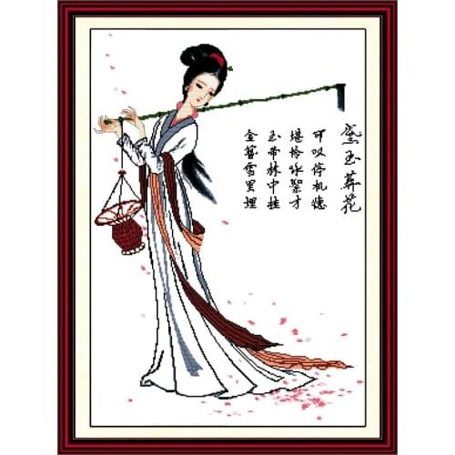 Lin Daiyu burying flower cross stitch kit people 18ct 14ct 11ct count print canvas stitches embroidery DIY handmade needlework