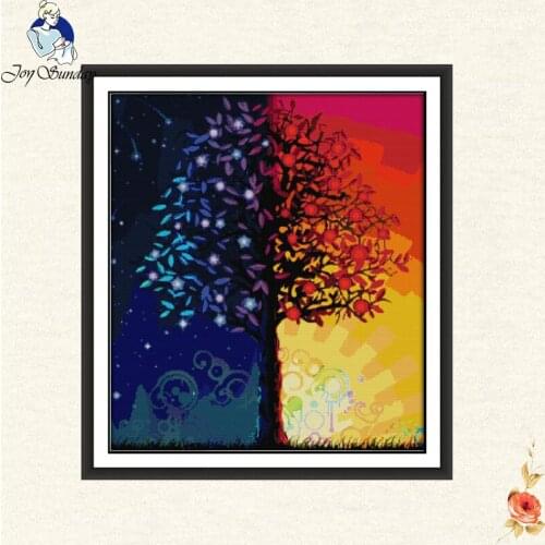 Joy Sunday Colorful trees Patterns Counted Cross Stitch 11CT 14CT Cross Stitch Set Wholesale Scenery Cross-stitch Kit Embroidery