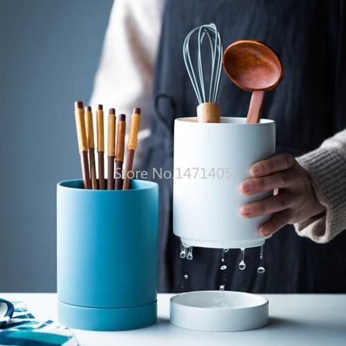 Nordic Ceramic Chopstick Holder Single Storage Jar Spoon Storage Tube Creative Chopstick Cage Tableware Kitchen Storage Box
