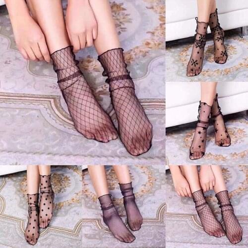 Hot 5 Styles Women Sexy Sheer Mesh Lace Fish Net Nylon Short Socks Ruffle Fishnet Soft Thin Ankle Socks Women Femme wholesale