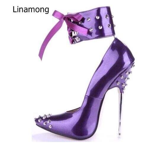 2018 New women black red pumps 16 cm sexy extreme high heels pumps women pointed toe rivet shoes women Nightclub dance shoes