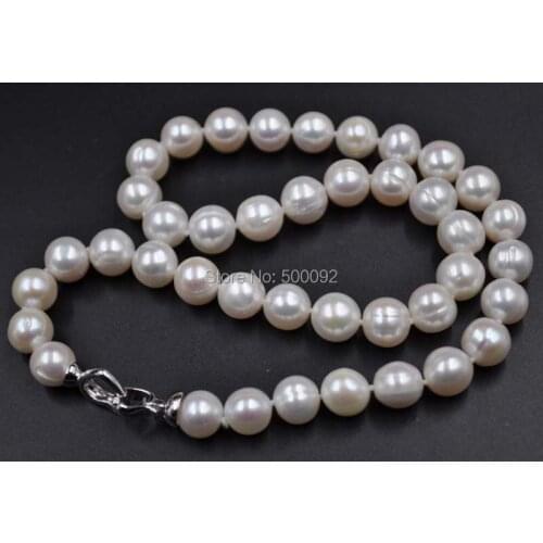 Free shipping Natural 9.5-10mm near round genuine cultured pearl necklace