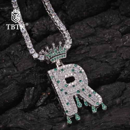 TBTK Pendant Necklace Mens And Womens Custom Crown Drip Bubble Initial Letter A~Z New Style PopularJewelry New Style