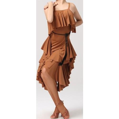Brown latin dance dress women latin dress latin salsa dress modern dance costume dance wear rumba dress cha cha costume