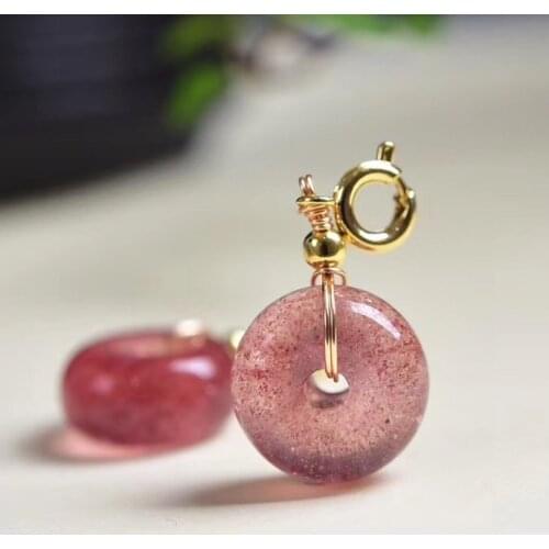 Natural strawberry crystal lucky buckle small pendant Charm crystal gem pendant accessory for DIY jewelry making
