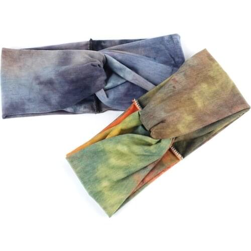 Geebro Popular Cashew Flowers Multicolor Women Cross Tie dye Hair Bands Girls Floar Headbands Outdoor Hip Hop Hair Accessories