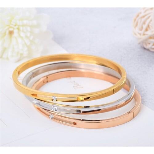 Hot Luxury Stainless Steel Silver Rose Gold Color Invisible Mosaic Type Bangle Bracelet Vintage Bracelets Jewelry Gift for Women