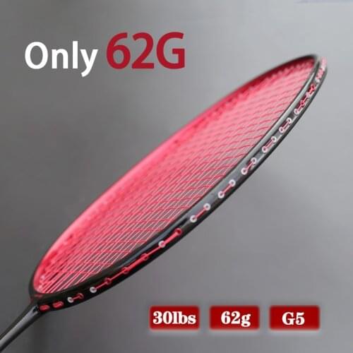 Professional 8U 62G 100% Full Carbon Strung Badminton Rackets G5 18KG Light Weight Racquet Padel String Bags Speed Sports Adult