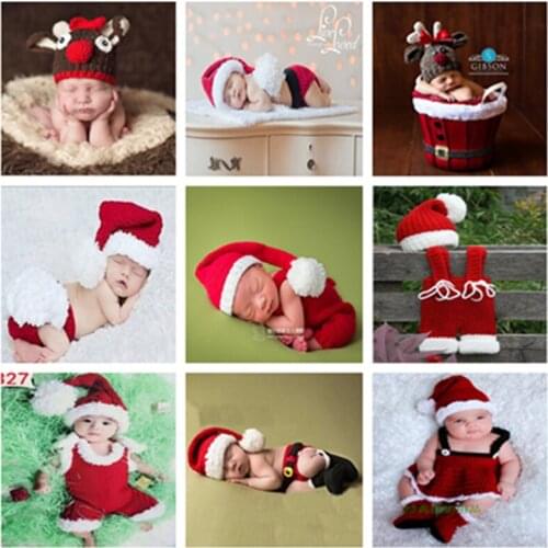 Dvotinst Newborn Baby Photography Props Crochet Knit Christmas Outfits Hat Santa Clause Fotografia Sutdio Shoots Photo Props