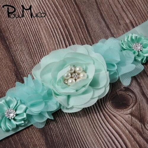 Powmuco Solid Color Handmade Polygonal Flowers Women Waistband Fashion Adjustable Maternity Belts Bridesmaids Dress Decoration