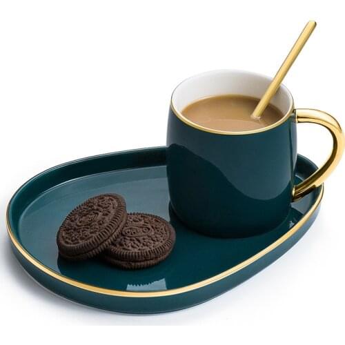 Japanese Paint Luxury Coffee Cups and Saucers Suit to Afternoon Tea Dessert Plate Ceramic Mug Cup with Spoon