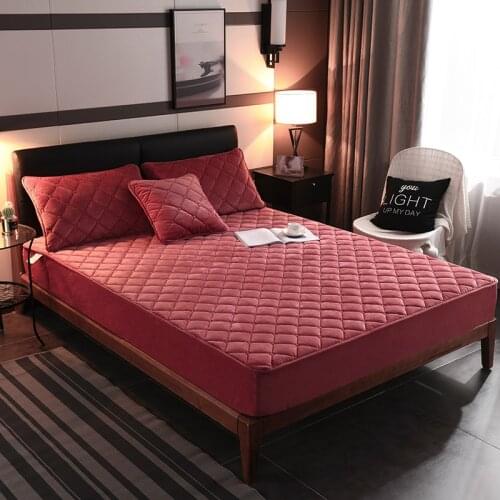 Crystal Velvet Thicken Bedspread Fitted bed Sheet Solid Color Warm bed cover Coverlet (or Pillowcase) King queen size Bedding