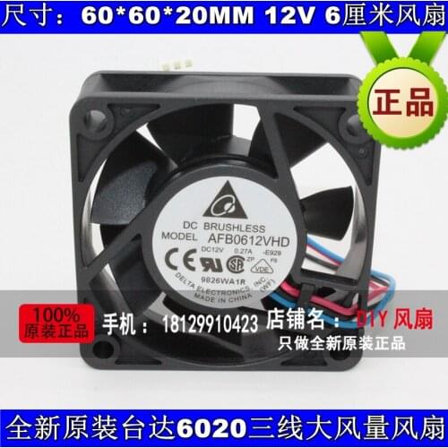 Brand new DELTA AFB0612VHD 6020 6CM 12V 0.27A 3PIN cooling fan