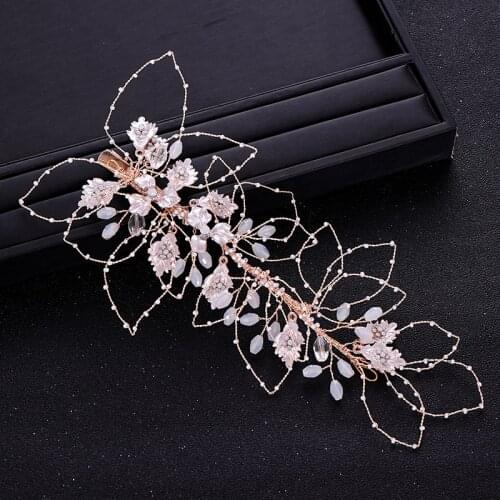 Wedding Headpieces Bridal Headband Tiara Hair Accessories Handmade Gold Flower Pearl Crystal Headband tiara Women Hair Jewelry